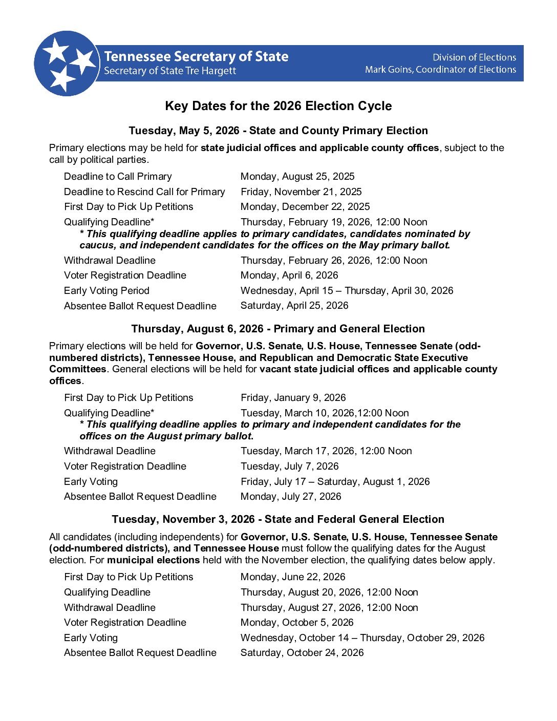 2026 elections calendar